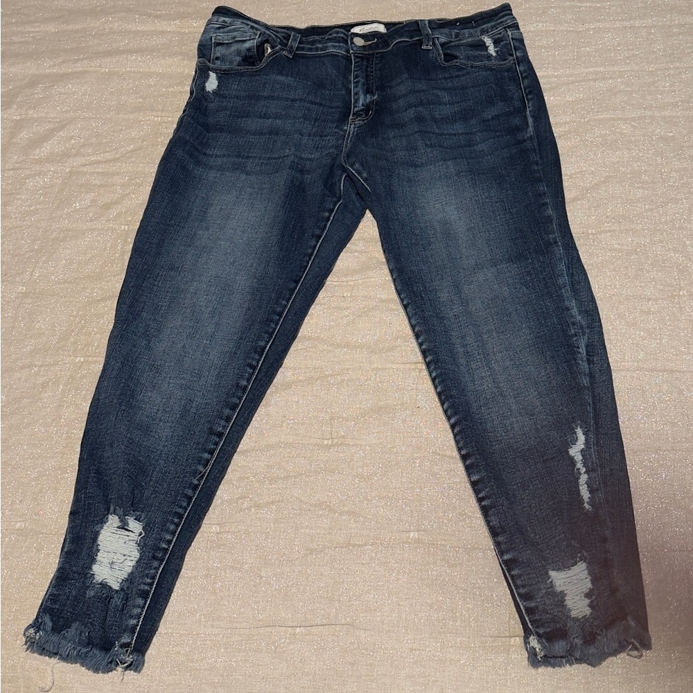 KanCan Dark Blue Distressed Ankle Skinny Jeans